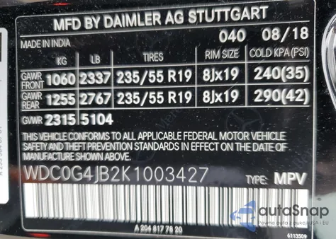 2019 Mercedes-Benz Glc 300 from USA, damaged, VIN WDC0G4JB2K1003427